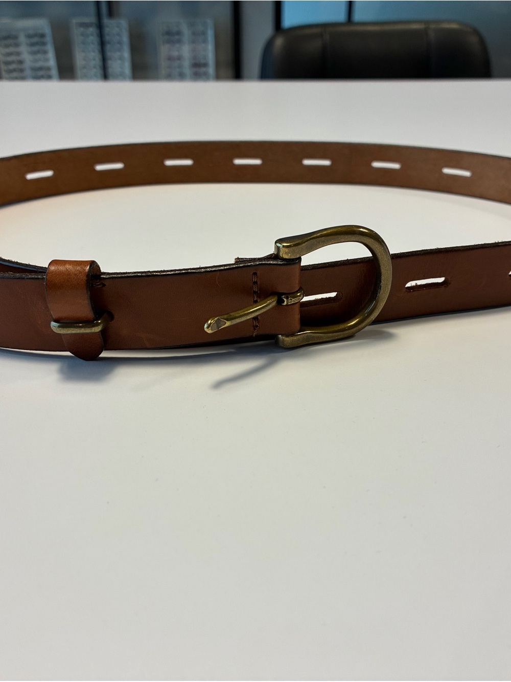 Madewell Tan Leather Belt with Brass D-Ring Buckle